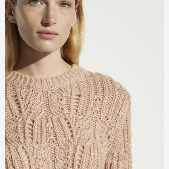 Vince Sweaters Variegated Cable Wool & Mohair-Blend Sweater In Sawdust Size Sm - Picture 10 of 10